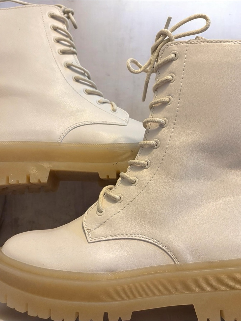 New York & Company Cream Lace-Up Platform Combat Boots